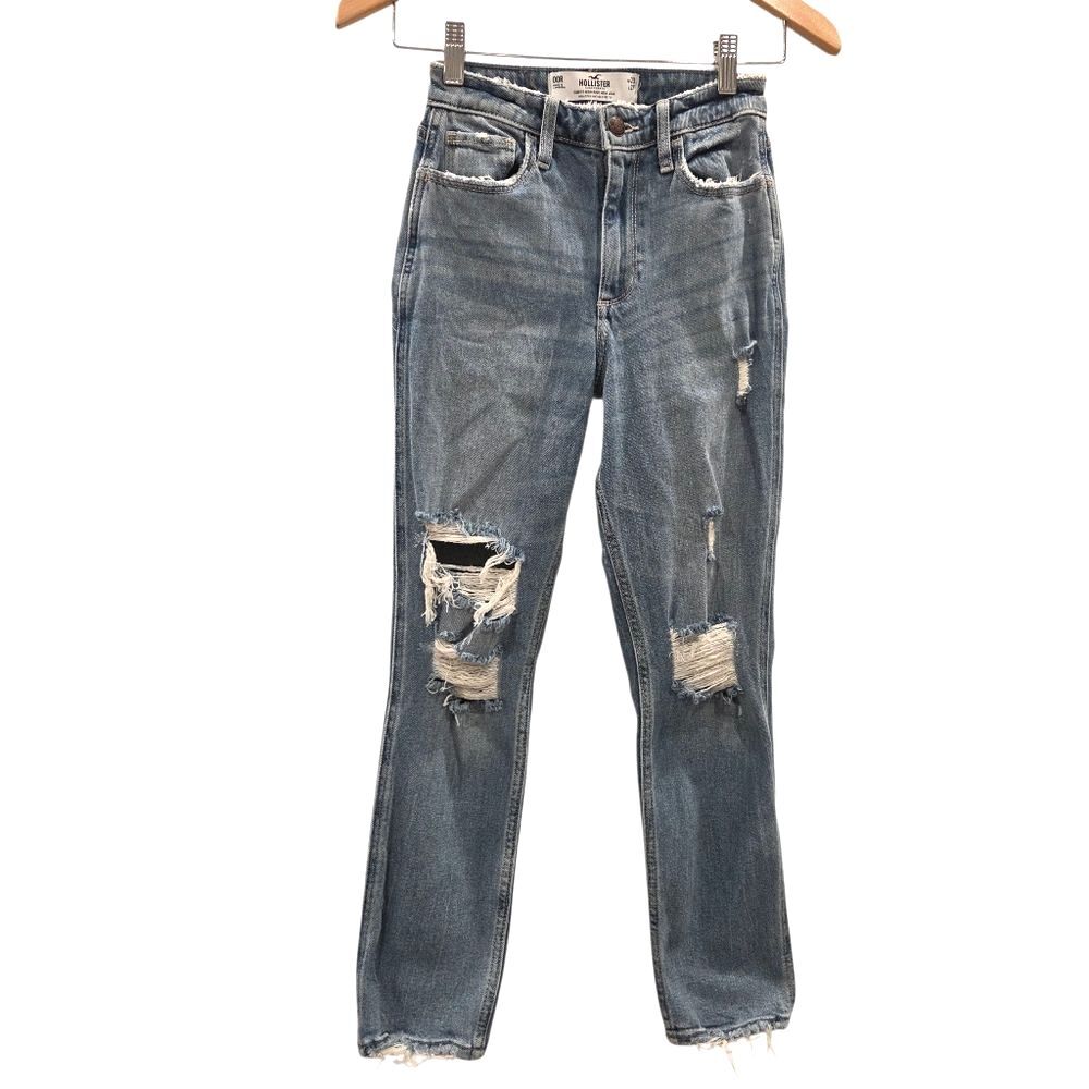 Hollister Curvy High-Rise Mom Jeans Women's Teen Distressed Edges Tears 00 23W